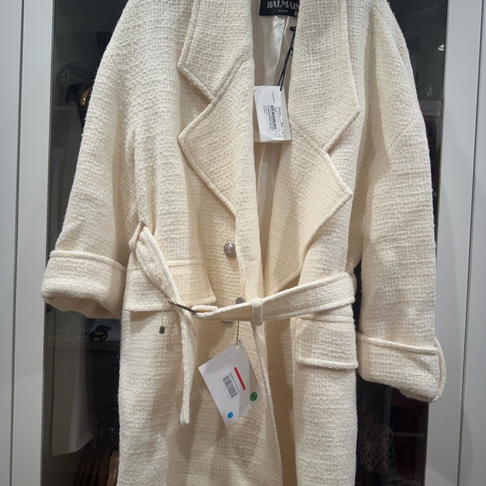 Balmain Ivory Textured Outerwear